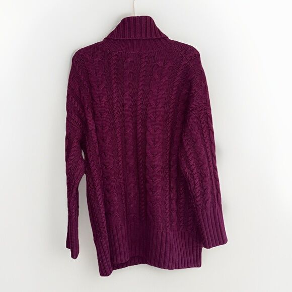 Banana Republic Chunky Cable Knit Merino Wool Cashmere Sweater Turtleneck Large - Picture 3 of 13